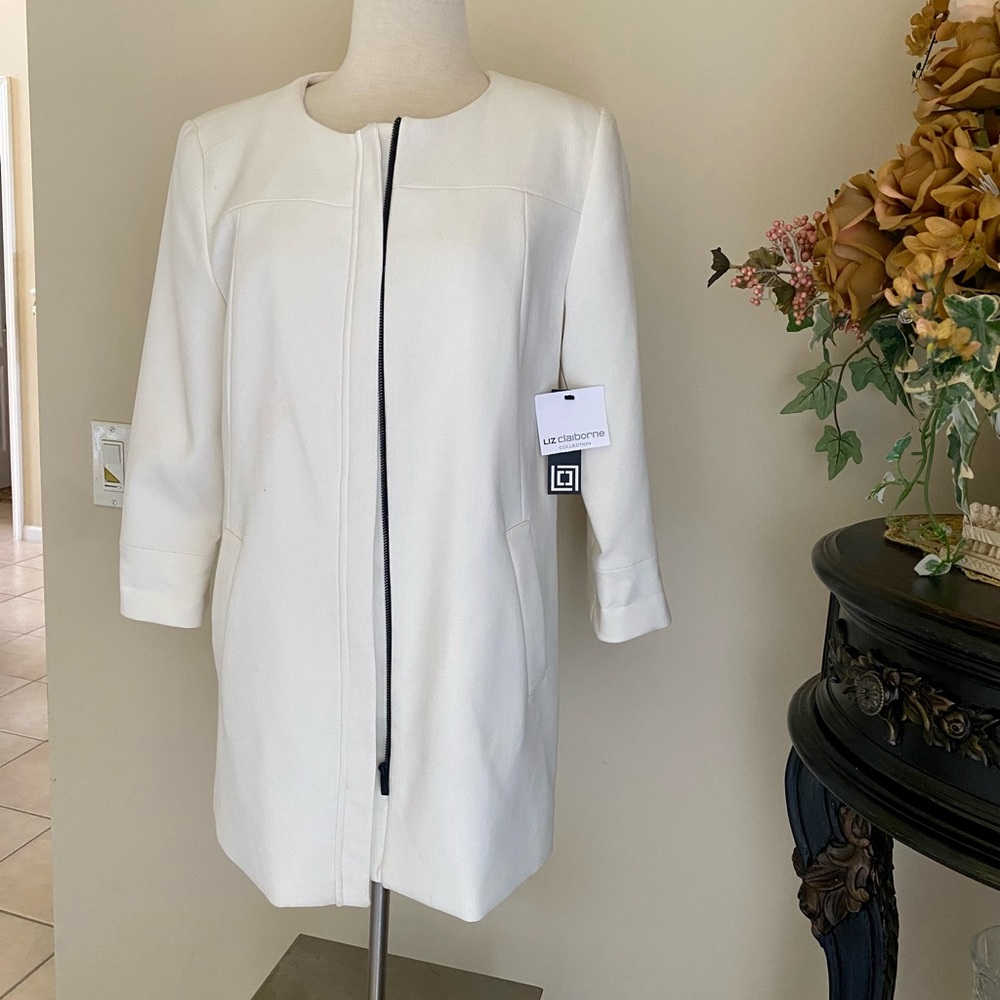 Liz Claiborne Cream Zip-Front Trench Coat